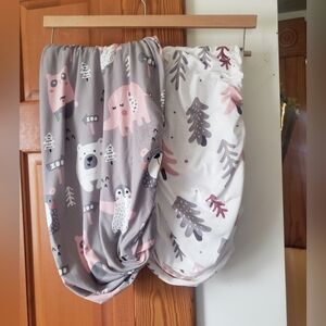 Like New Pink & Gray Woodland Zoo Animal Crib Or Changing Pad Sheet Set X2